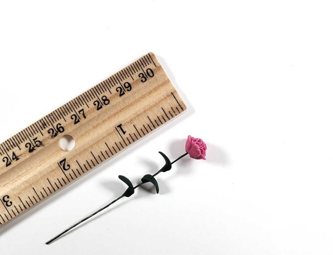 Dollhouse Pink Carnation Single Stem with Foliage 1:12 Scale Miniature - MiniatureCrush