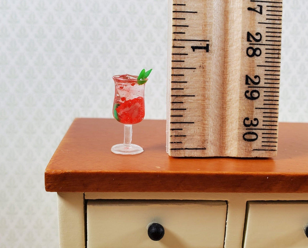 Dollhouse Pink Cocktail Drink Strawberry with Mint 1:12 Scale Miniature Food - Miniature Crush