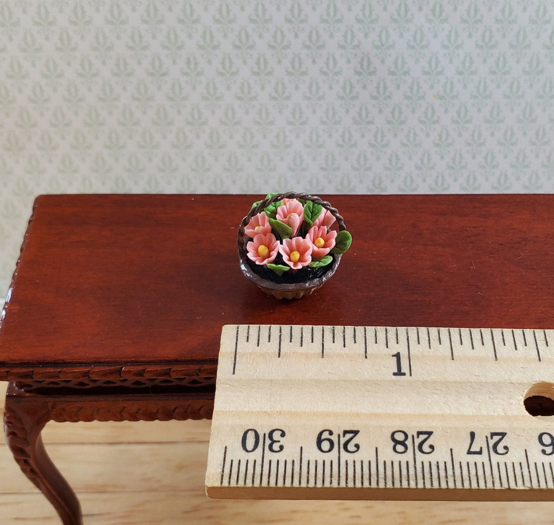 Dollhouse Pink Daisies in a Small Basket 1:12 Scale Miniature Flowers by Falcon - MiniatureCrush