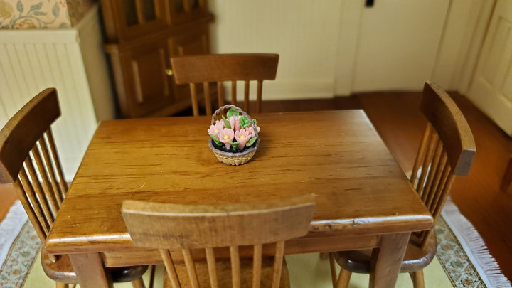 Dollhouse Pink Daisies in a Small Basket 1:12 Scale Miniature Flowers by Falcon - MiniatureCrush