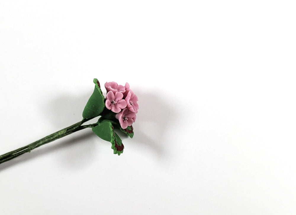 Dollhouse Pink Geranium Single Stem with Foliage 1:12 Scale Miniature - MiniatureCrush