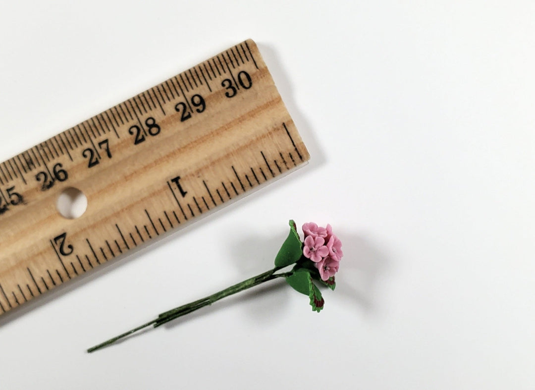Dollhouse Pink Geranium Single Stem with Foliage 1:12 Scale Miniature - MiniatureCrush