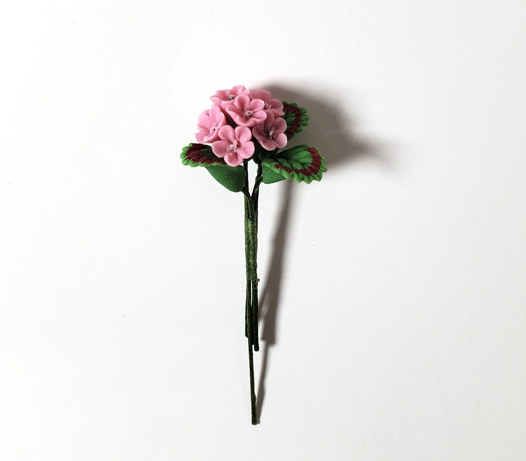 Dollhouse Pink Geranium Single Stem with Foliage 1:12 Scale Miniature - MiniatureCrush