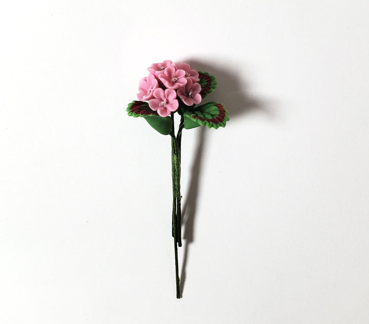 Dollhouse Pink Geranium Single Stem with Foliage 1:12 Scale Miniature - MiniatureCrush