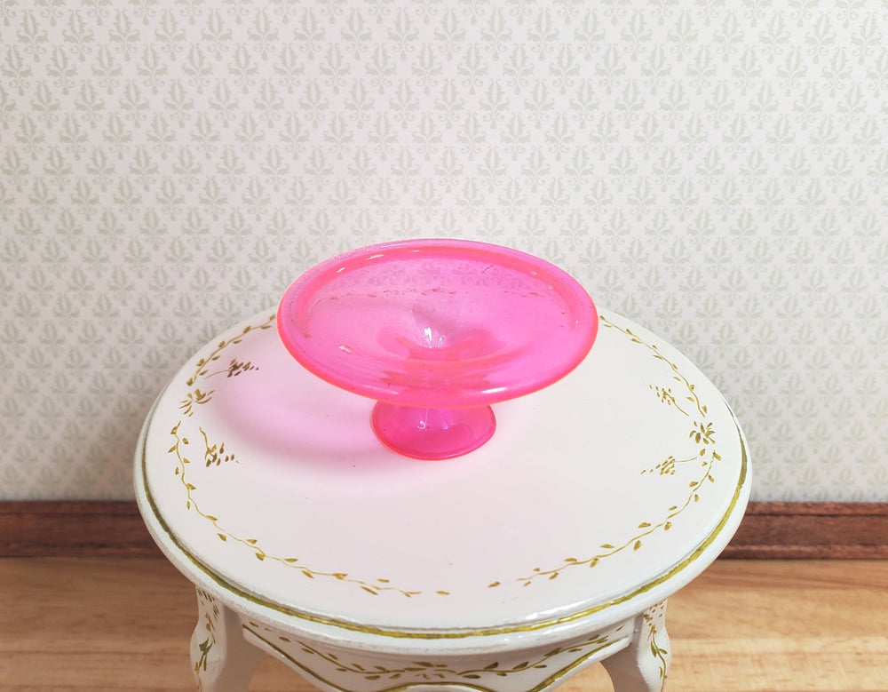 Dollhouse Pink Glass Cake Stand on Pedestal 1:12 Scale Miniature Kitchen - MiniatureCrush