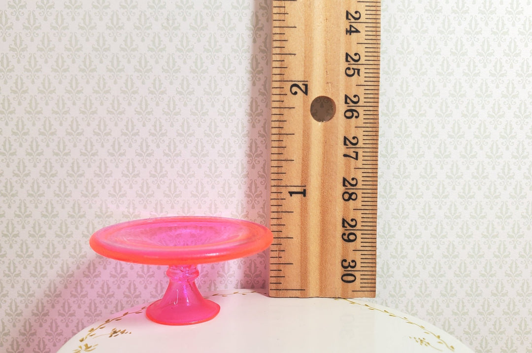 Dollhouse Pink Glass Cake Stand on Pedestal 1:12 Scale Miniature Kitchen - MiniatureCrush