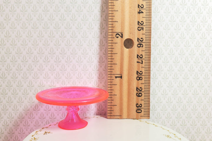 Dollhouse Pink Glass Cake Stand on Pedestal 1:12 Scale Miniature Kitchen - MiniatureCrush