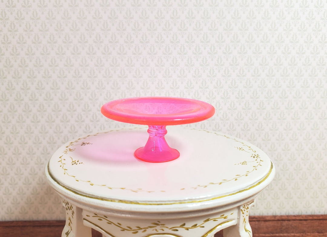Dollhouse Pink Glass Cake Stand on Pedestal 1:12 Scale Miniature Kitchen - MiniatureCrush