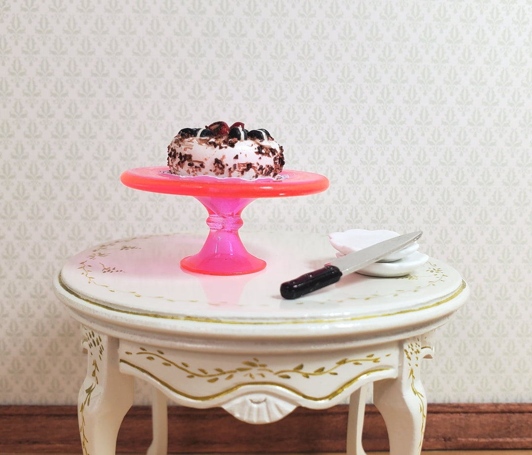 Dollhouse Pink Glass Cake Stand on Pedestal 1:12 Scale Miniature Kitchen - MiniatureCrush