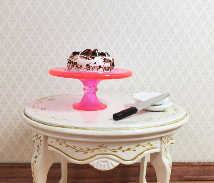 Dollhouse Pink Glass Cake Stand on Pedestal 1:12 Scale Miniature Kitchen - MiniatureCrush