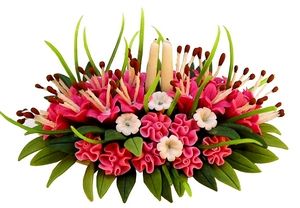 Dollhouse Pink Lily & Pink Carnations Floral Centerpiece 1:12 Scale Miniature - MiniatureCrush