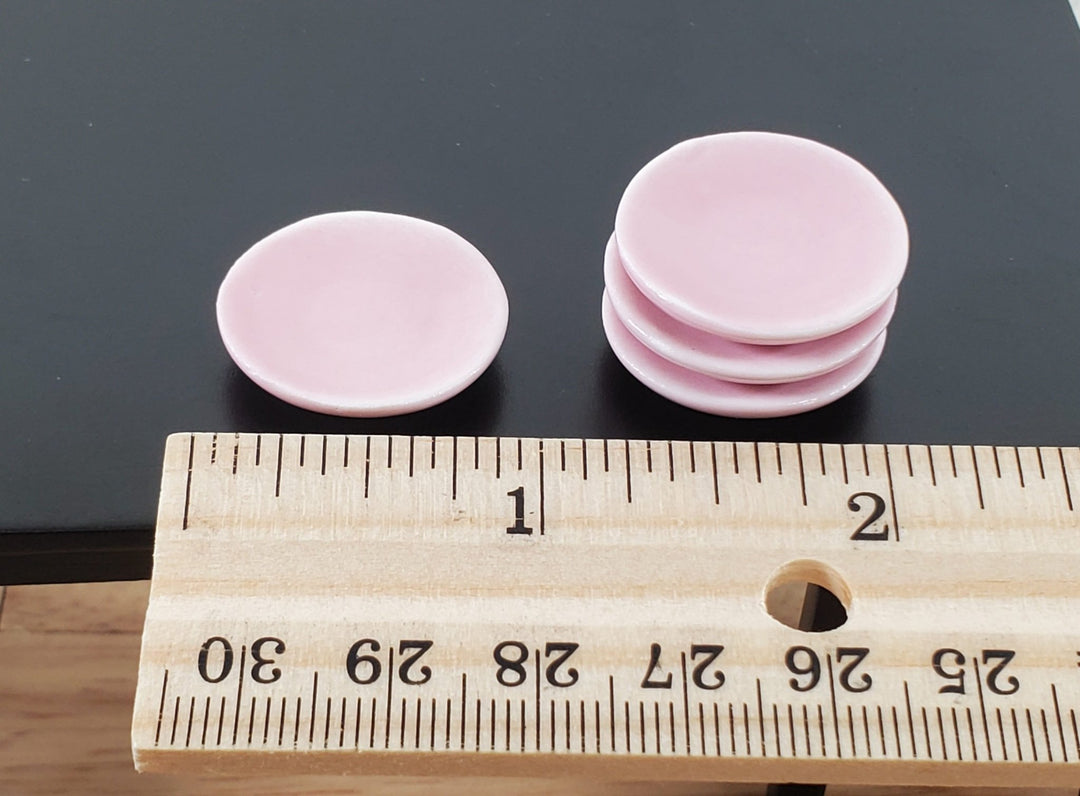 Dollhouse Pink Plates Ceramic Set of 4 Small Round 7/8" 1:12 Scale Miniature - Miniature Crush