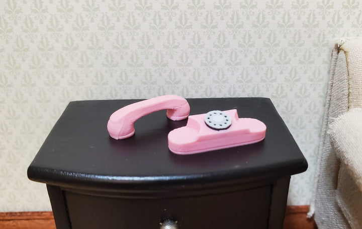 Dollhouse Pink Princess Telephone Dial Phone Modern 1950s 1:12 Scale Miniature - MiniatureCrush