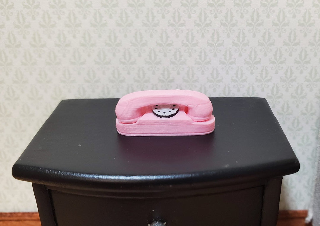 Dollhouse Pink Princess Telephone Dial Phone Modern 1950s 1:12 Scale Miniature - MiniatureCrush