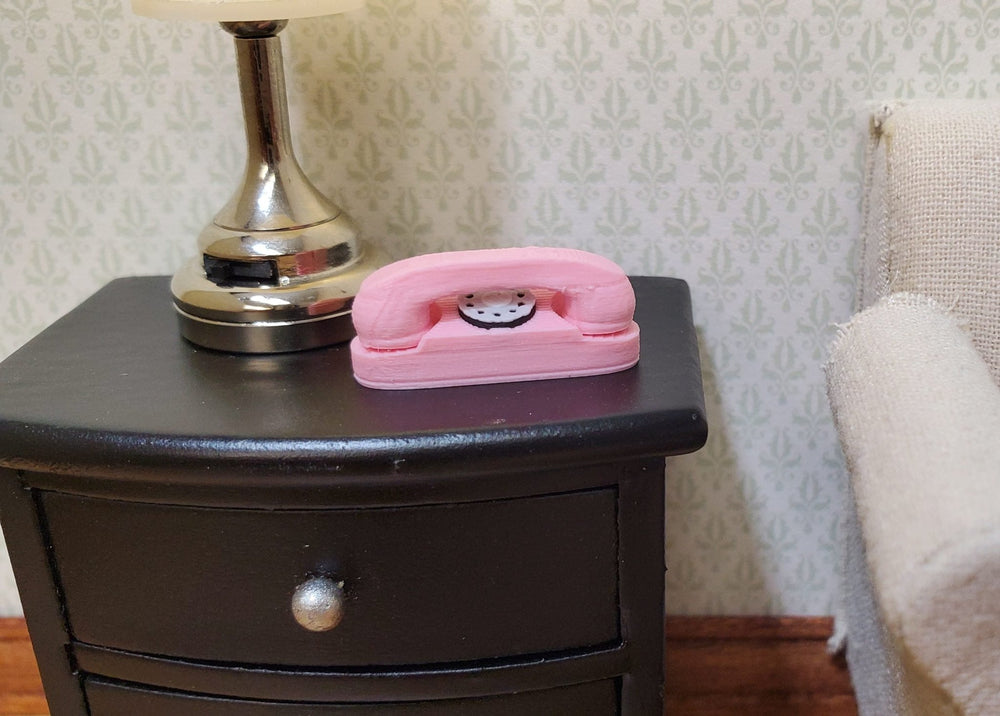 Dollhouse Pink Princess Telephone Dial Phone Modern 1950s 1:12 Scale Miniature - MiniatureCrush