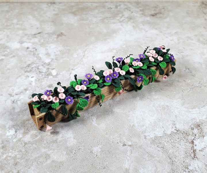 Dollhouse Pink & Purple Trumpets in 5.5" Window Box Planter 1:12 Scale Miniature - MiniatureCrush