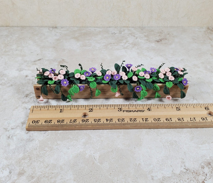 Dollhouse Pink & Purple Trumpets in 5.5" Window Box Planter 1:12 Scale Miniature - MiniatureCrush