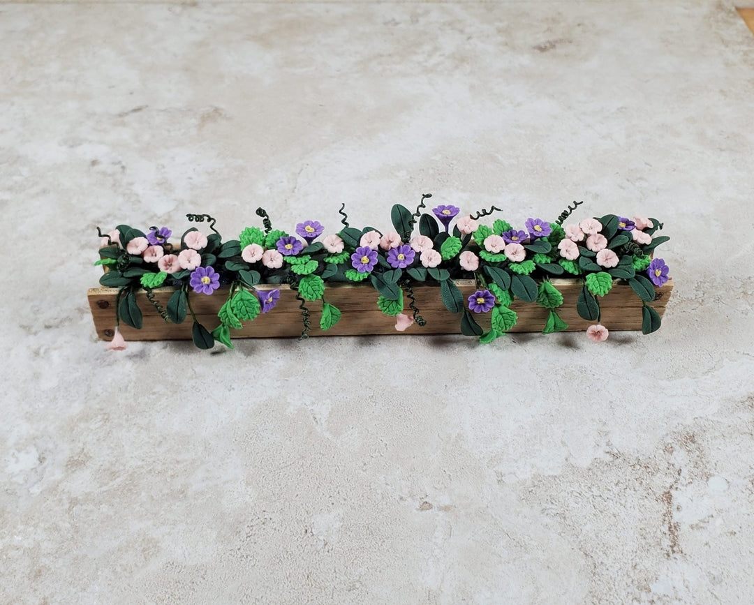 Dollhouse Pink & Purple Trumpets in 5.5" Window Box Planter 1:12 Scale Miniature - MiniatureCrush
