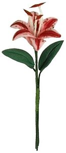 Dollhouse Pink & Red Tiger Lily Single Stem with Foliage 1:12 Scale Miniature - MiniatureCrush
