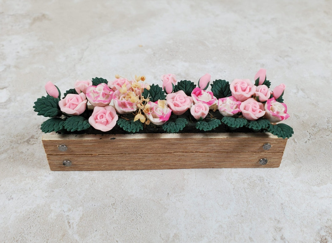 Dollhouse Pink Roses in a 3.25" Window Box Planter 1:12 Scale Miniature - MiniatureCrush