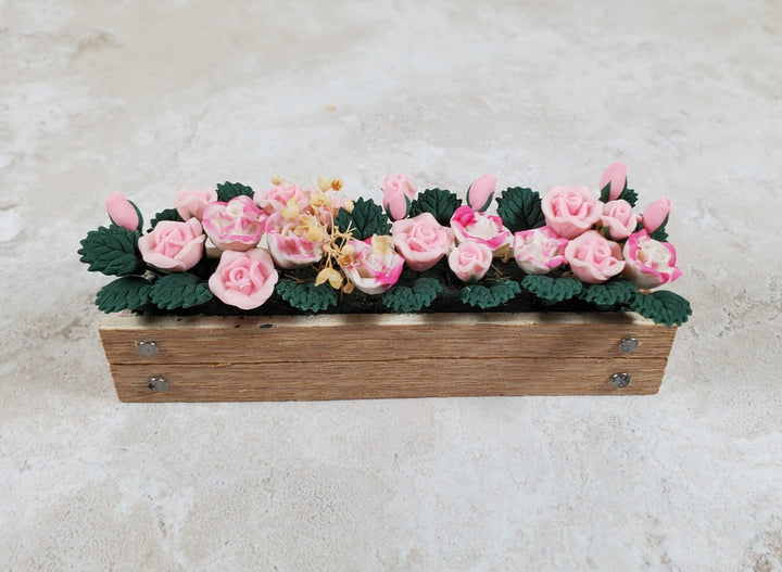 Dollhouse Pink Roses in a 3.25" Window Box Planter 1:12 Scale Miniature - MiniatureCrush