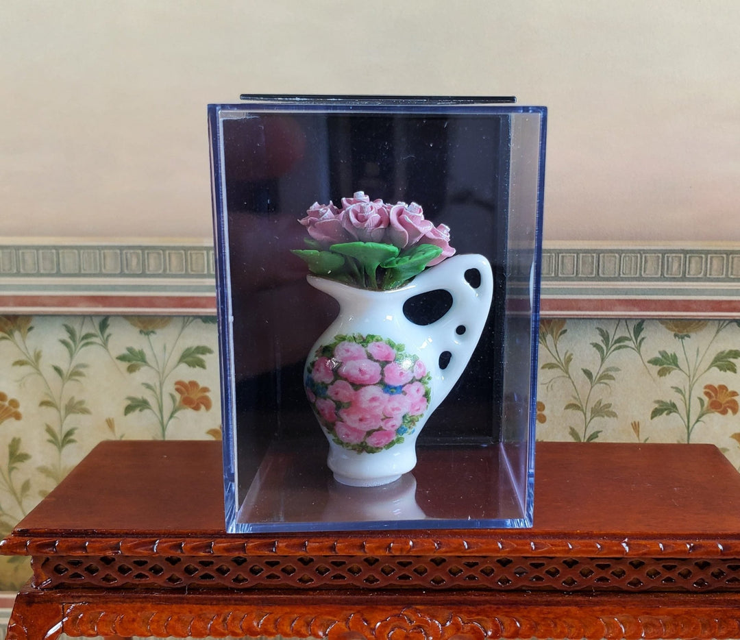 Dollhouse Pink Roses In Reutter Porcelain Pitcher Vase 1:12 Scale Miniature - MiniatureCrush