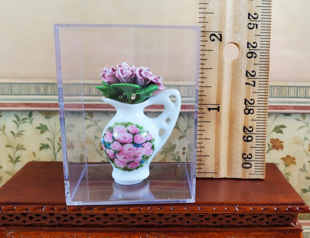 Dollhouse Pink Roses In Reutter Porcelain Pitcher Vase 1:12 Scale Miniature - MiniatureCrush