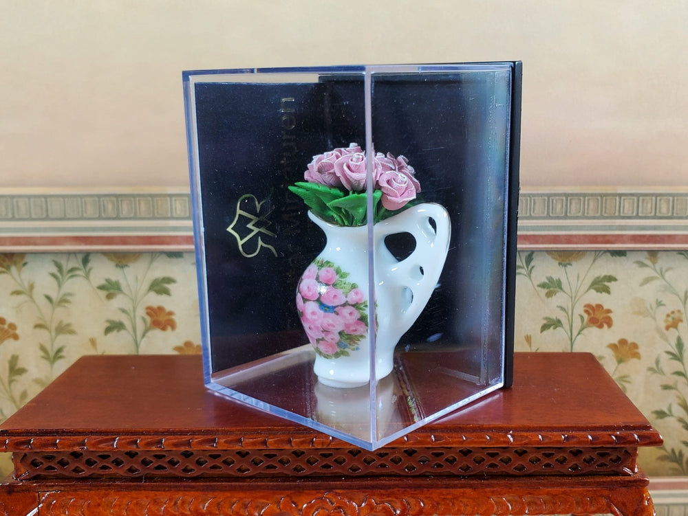 Dollhouse Pink Roses In Reutter Porcelain Pitcher Vase 1:12 Scale Miniature - MiniatureCrush