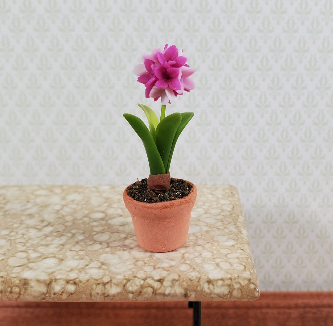 Dollhouse Pink White Flowering Bulb in Terra Cotta Planter 1:12 Scale Miniature - MiniatureCrush