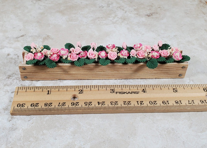 Dollhouse Pink & White Roses in a 5.5" Window Box Planter 1:12 Scale Miniature - MiniatureCrush