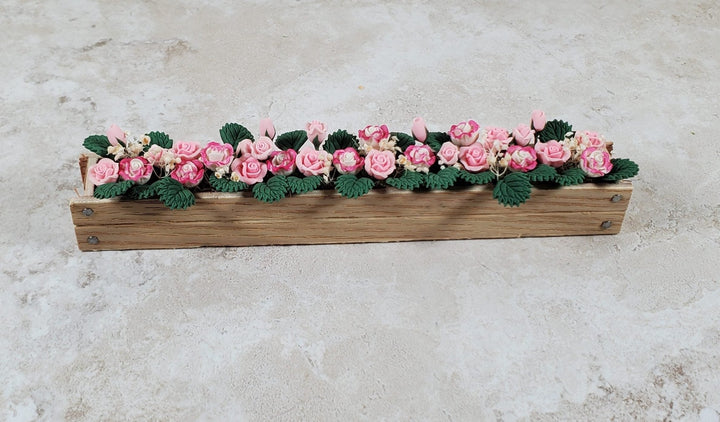 Dollhouse Pink & White Roses in a 5.5" Window Box Planter 1:12 Scale Miniature - MiniatureCrush