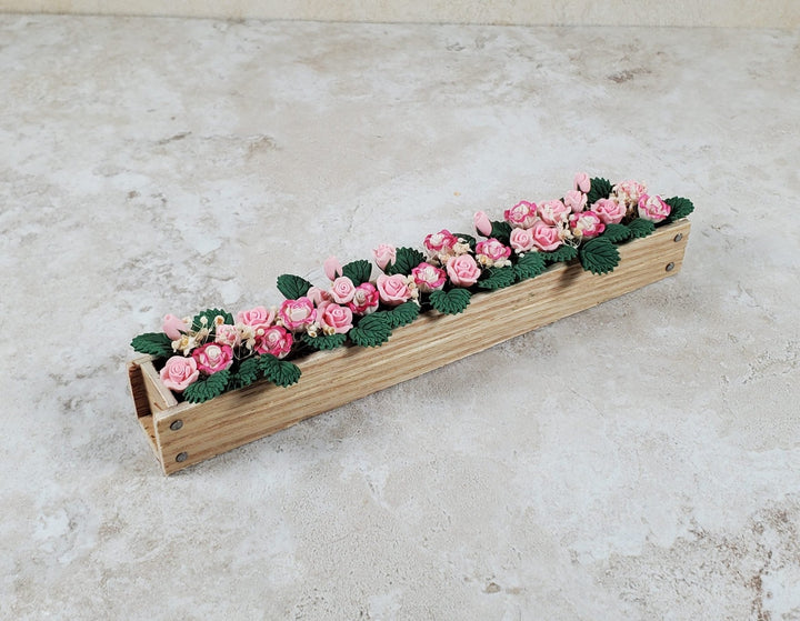 Dollhouse Pink & White Roses in a 5.5" Window Box Planter 1:12 Scale Miniature - MiniatureCrush