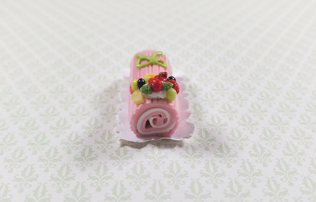 Dollhouse Pink Yule Log 1:12 Scale Miniature Dessert Food - MiniatureCrush