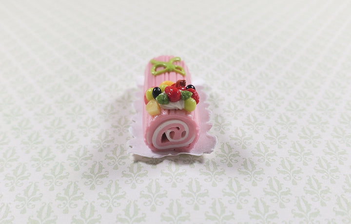 Dollhouse Pink Yule Log 1:12 Scale Miniature Dessert Food - MiniatureCrush