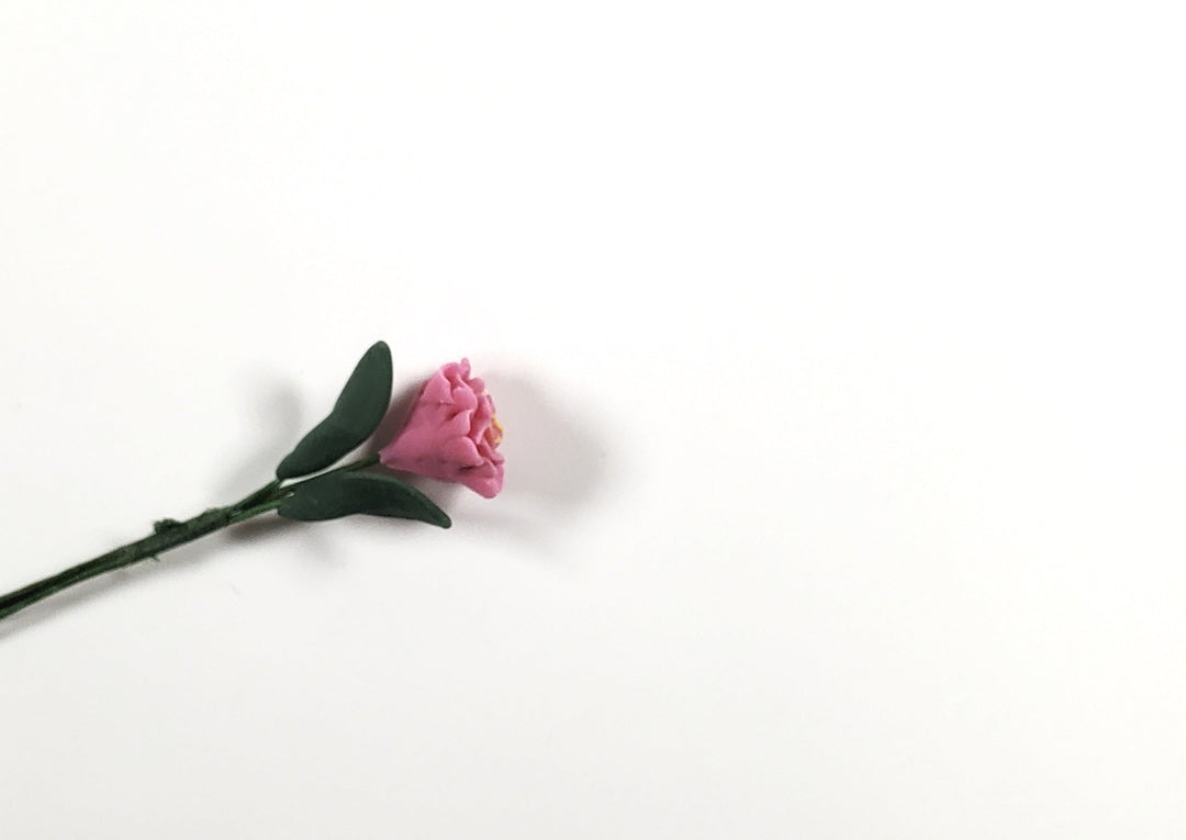 Dollhouse Pink Zinnia Single Long Stem with Foliage 1:12 Scale Miniature - MiniatureCrush
