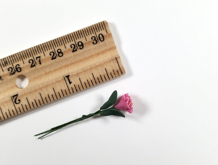 Dollhouse Pink Zinnia Single Long Stem with Foliage 1:12 Scale Miniature - MiniatureCrush