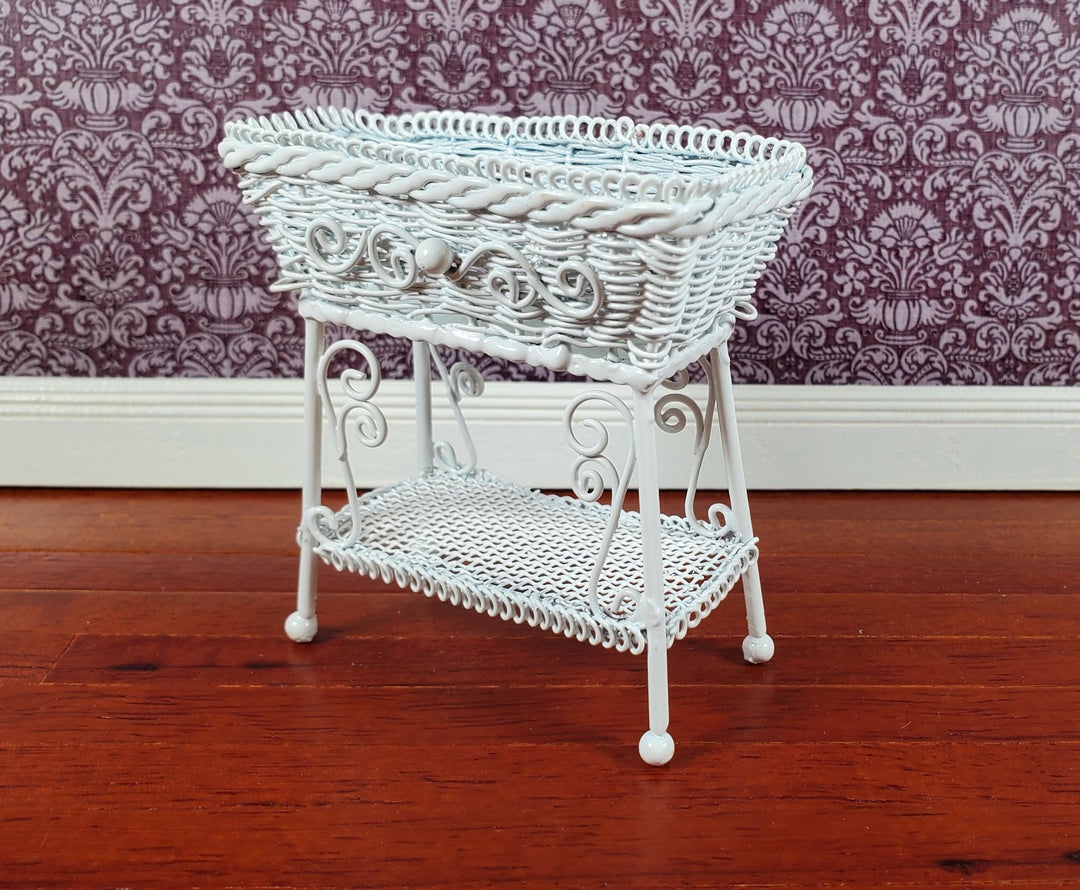 Dollhouse Plant Basket Stand White Metal1:12 Scale Miniature or Fairy Garden - Miniature Crush