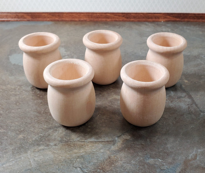 Dollhouse Planter Large Wood 1 5/8" Tall Set of 5 1:12 Scale Garden Outdoor Pot - Miniature Crush