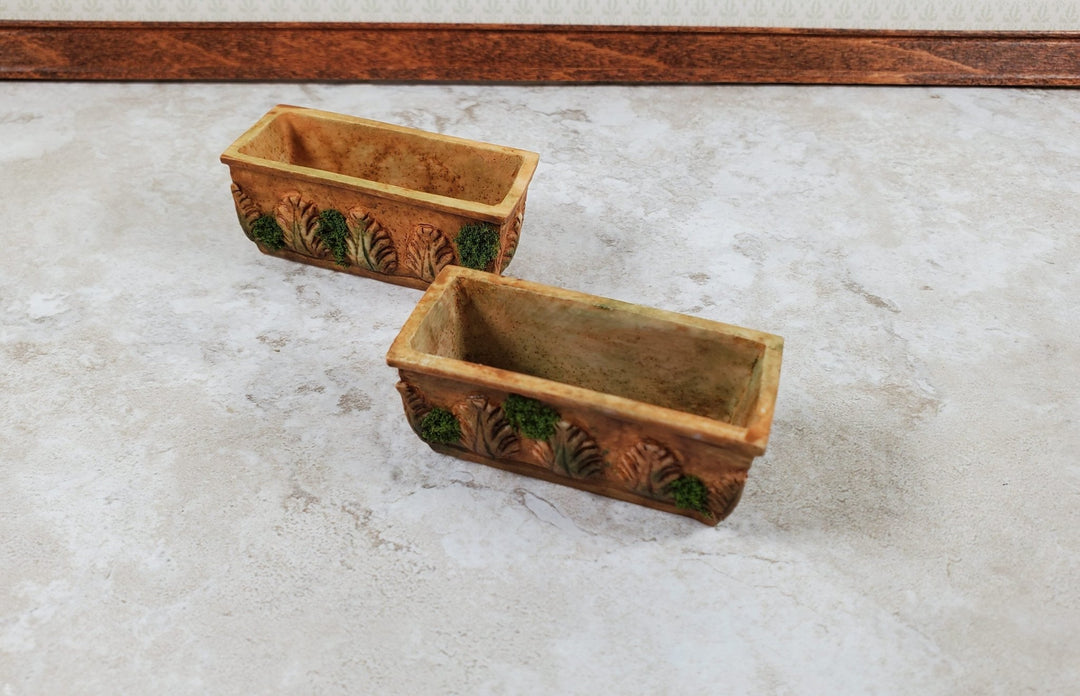 Dollhouse Planters Aged Garden Pots with Moss Set of 2 1:12 Scale Miniatures - Miniature Crush