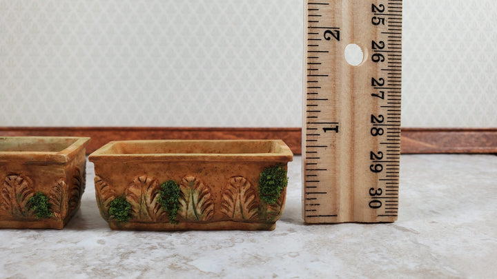 Dollhouse Planters Aged Garden Pots with Moss Set of 2 1:12 Scale Miniatures - Miniature Crush