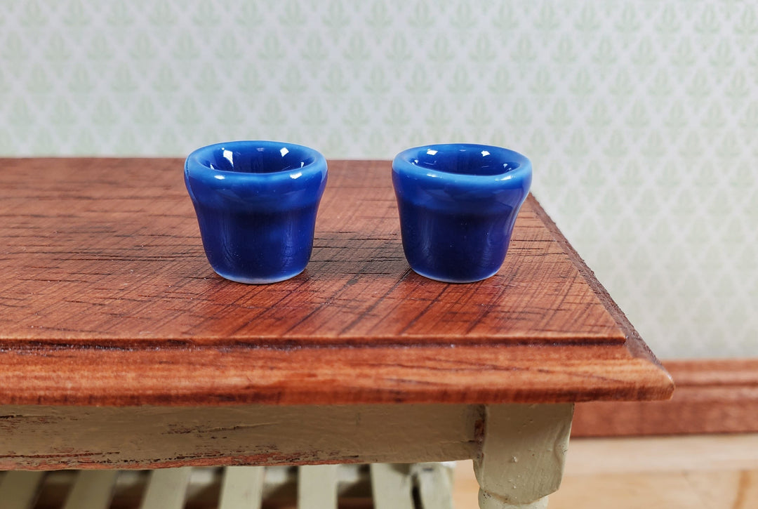 Dollhouse Planters Garden Pots Deep Blue Set of 2 Small Ceramic Miniatures - MiniatureCrush