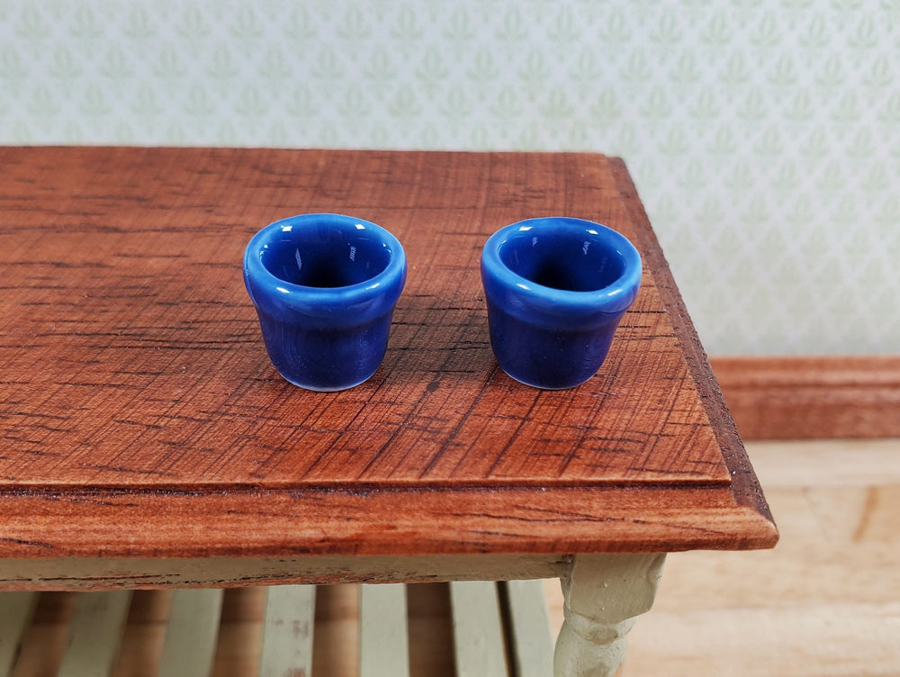 Dollhouse Planters Garden Pots Deep Blue Set of 2 Small Ceramic Miniatures - MiniatureCrush