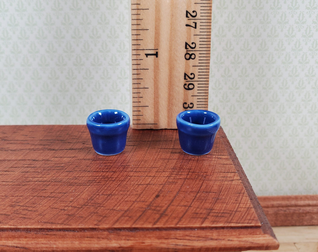 Dollhouse Planters Garden Pots Deep Blue Set of 2 Small Ceramic Miniatures - MiniatureCrush