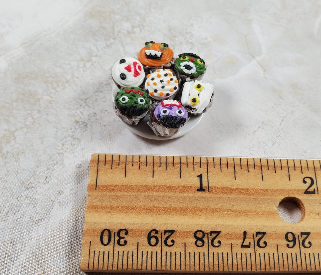 Dollhouse Plate of Halloween Theme Cupcakes on Ceramic Plate 1:12 Scale - MiniatureCrush