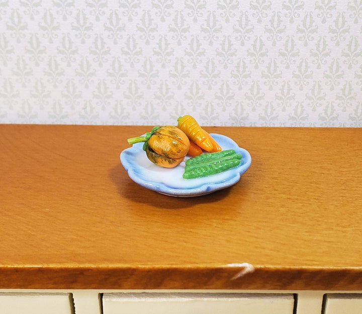 Dollhouse Plate of Veggies Squash Carrots Beans 1:12 Scale Miniature Food - MiniatureCrush
