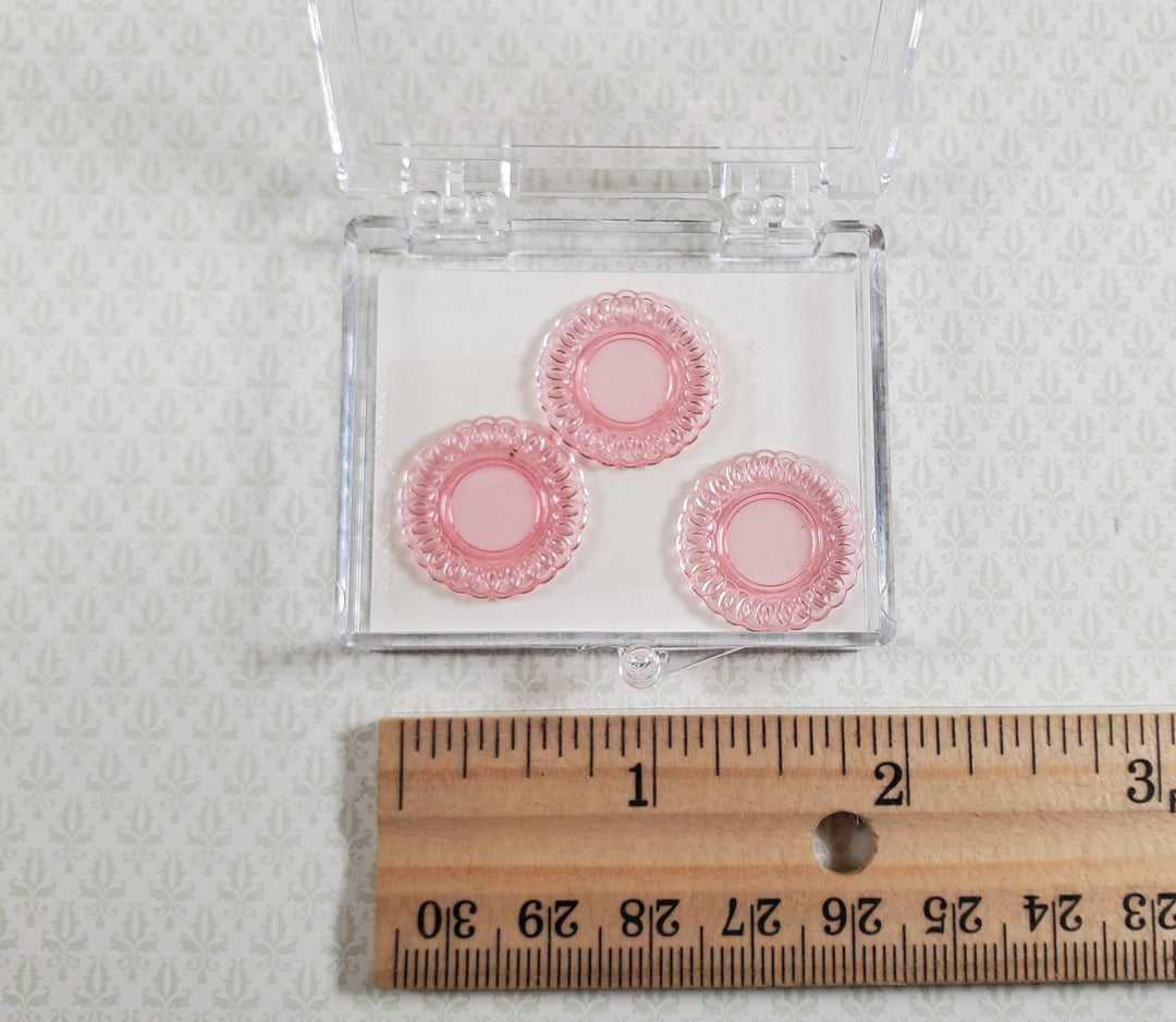 Dollhouse Plates Pink x3 Translucent Chrysnbon Lace Edge Plastic 1:12 Scale - MiniatureCrush