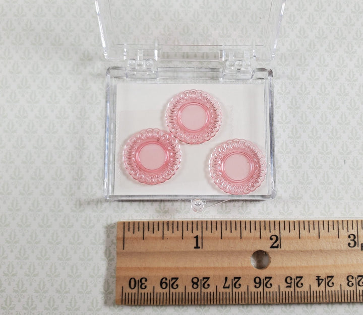 Dollhouse Plates Pink x3 Translucent Chrysnbon Lace Edge Plastic 1:12 Scale - MiniatureCrush