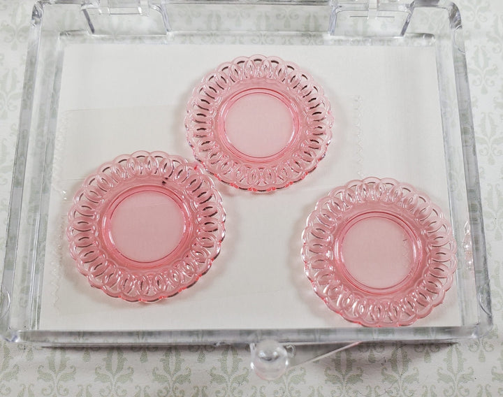 Dollhouse Plates Pink x3 Translucent Chrysnbon Lace Edge Plastic 1:12 Scale - MiniatureCrush