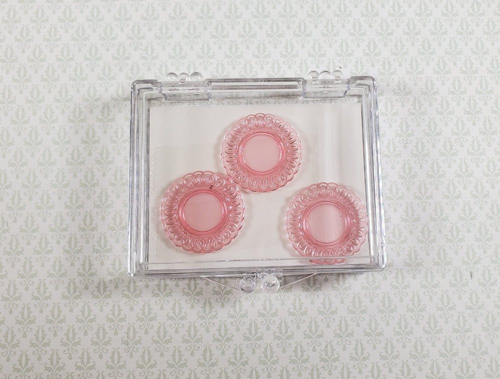 Dollhouse Plates Pink x3 Translucent Chrysnbon Lace Edge Plastic 1:12 Scale - MiniatureCrush
