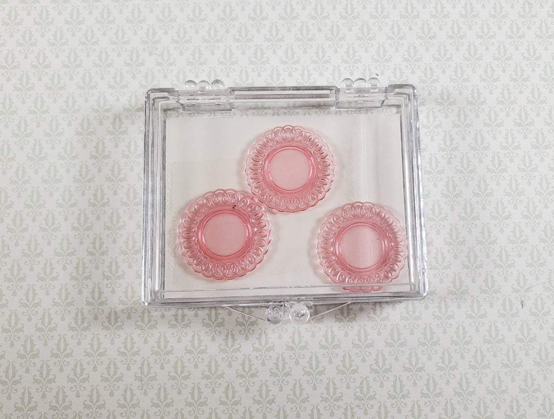 Dollhouse Plates Pink x3 Translucent Chrysnbon Lace Edge Plastic 1:12 Scale - MiniatureCrush